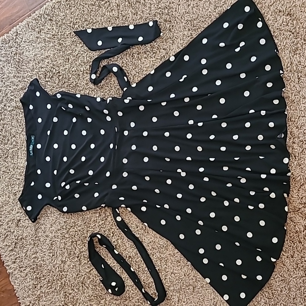 Ralph Lauren super cute polka dot dress with belt, 16w, a-line - Picture 1 of 11